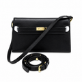 Kelly Elan 25 Underarm Baguette Bag, Genuine Top Layer Cowhide with Glossy Goat Grain, Gold Hardware Black Shoulder Handbag, Spacious Capacity Casual Versatile Daily Purse Size 25×6.5×15cm