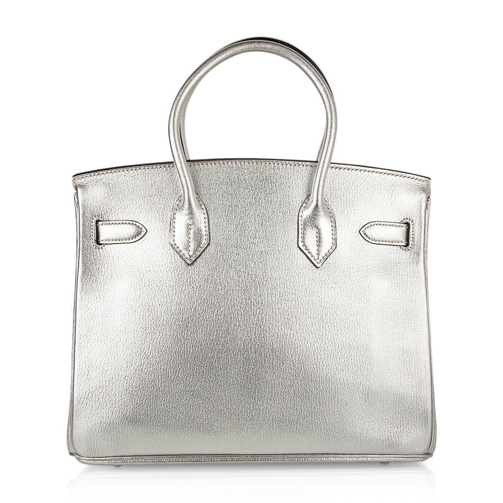👜Limited Edition Birkin 30 Bag Silver Metallic Chevre Leather with Palladium Hardware