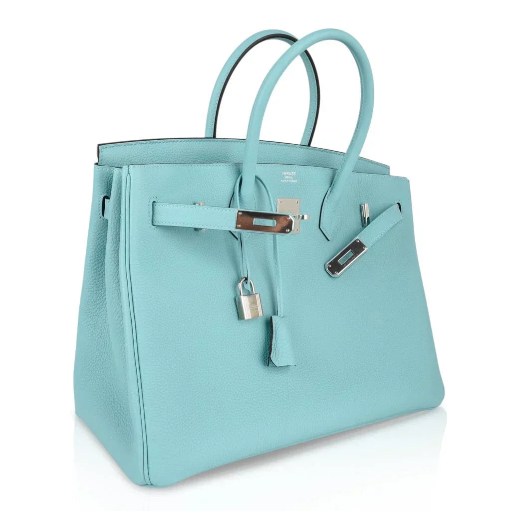 👜Birkin 35 Bag Fresh Blue Atoll Togo Palladium Hardware