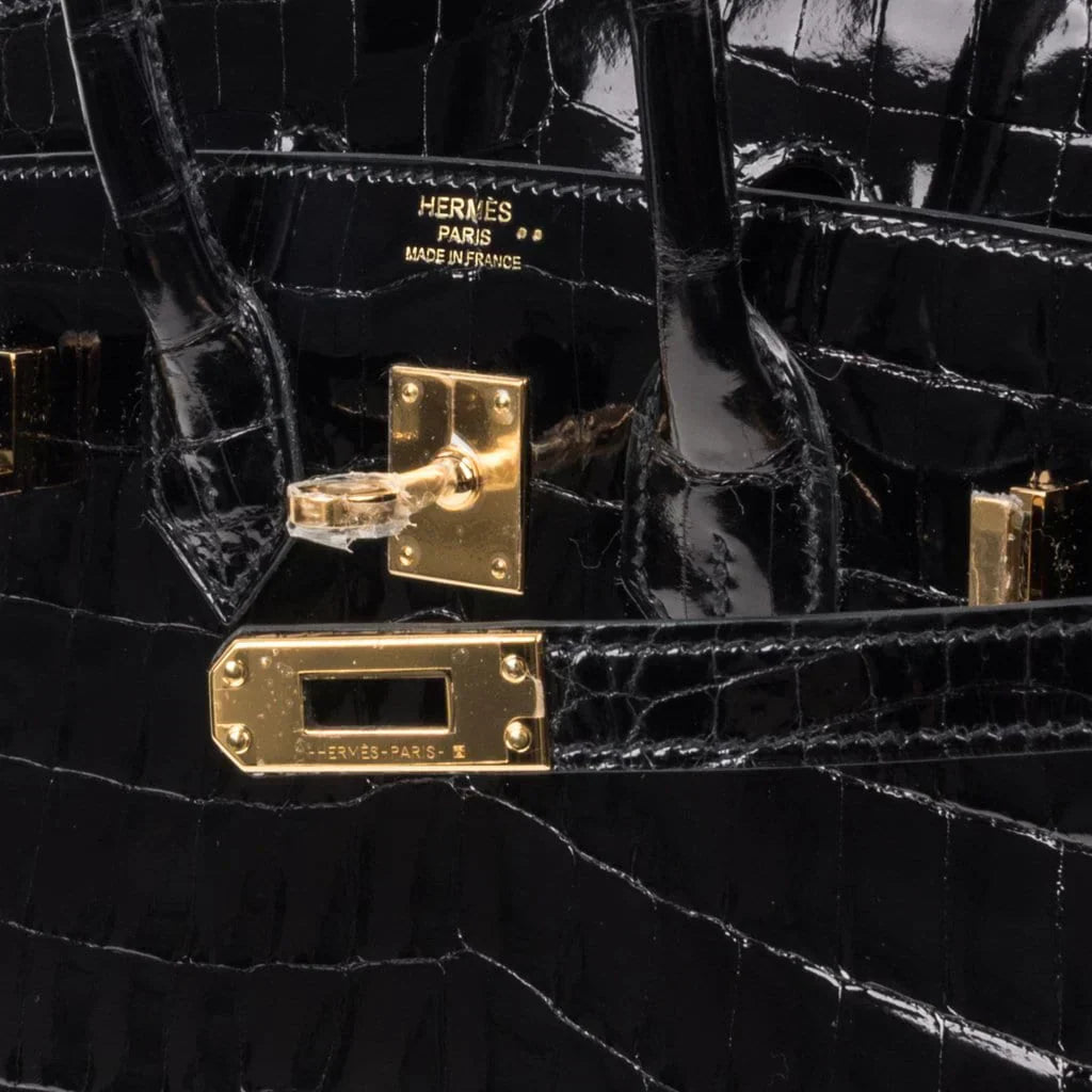 👜Birkin 25 Bag Black Crocodile Lisse Gold Hardware