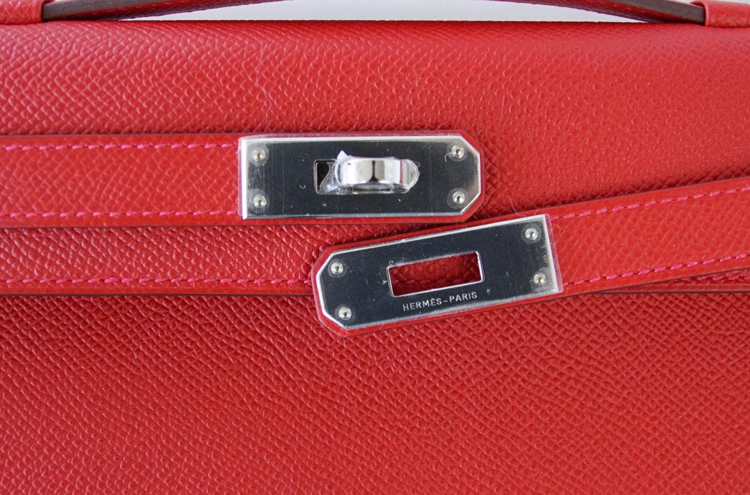👜Kelly Cut Bag Clutch Rouge Casaque Epsom Palladium