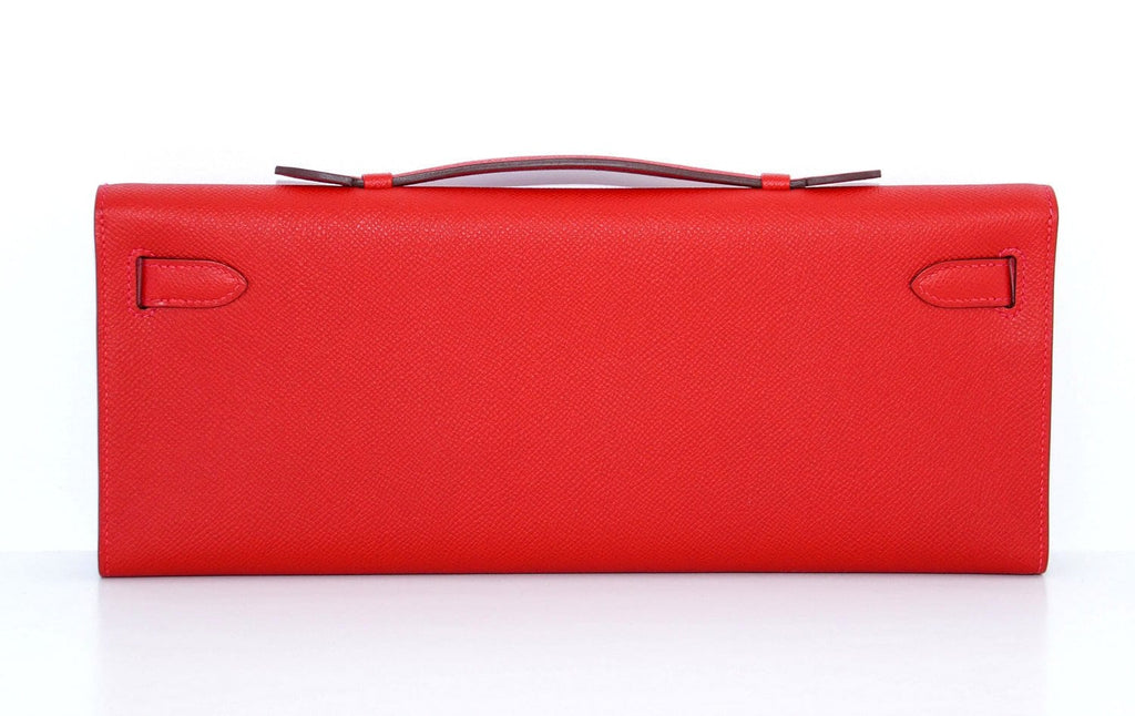 👜Kelly Cut Bag Clutch Rouge Casaque Epsom Palladium