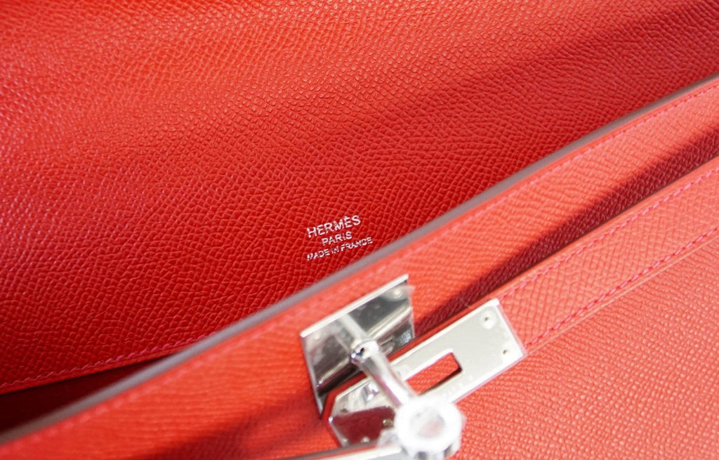 👜Kelly Cut Bag Clutch Rouge Casaque Epsom Palladium