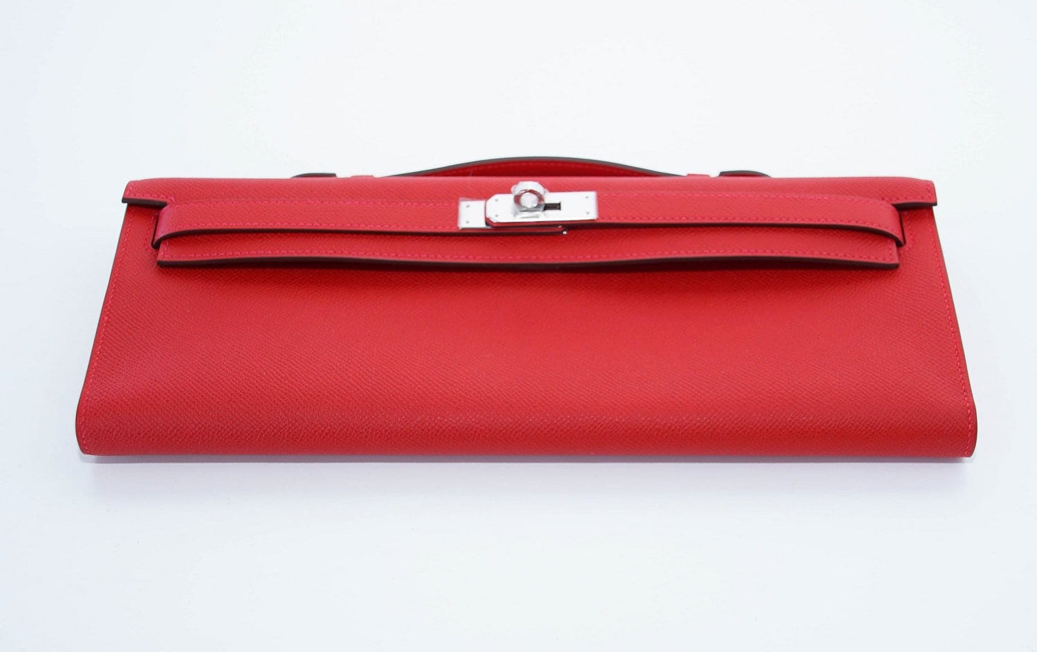👜Kelly Cut Bag Clutch Rouge Casaque Epsom Palladium