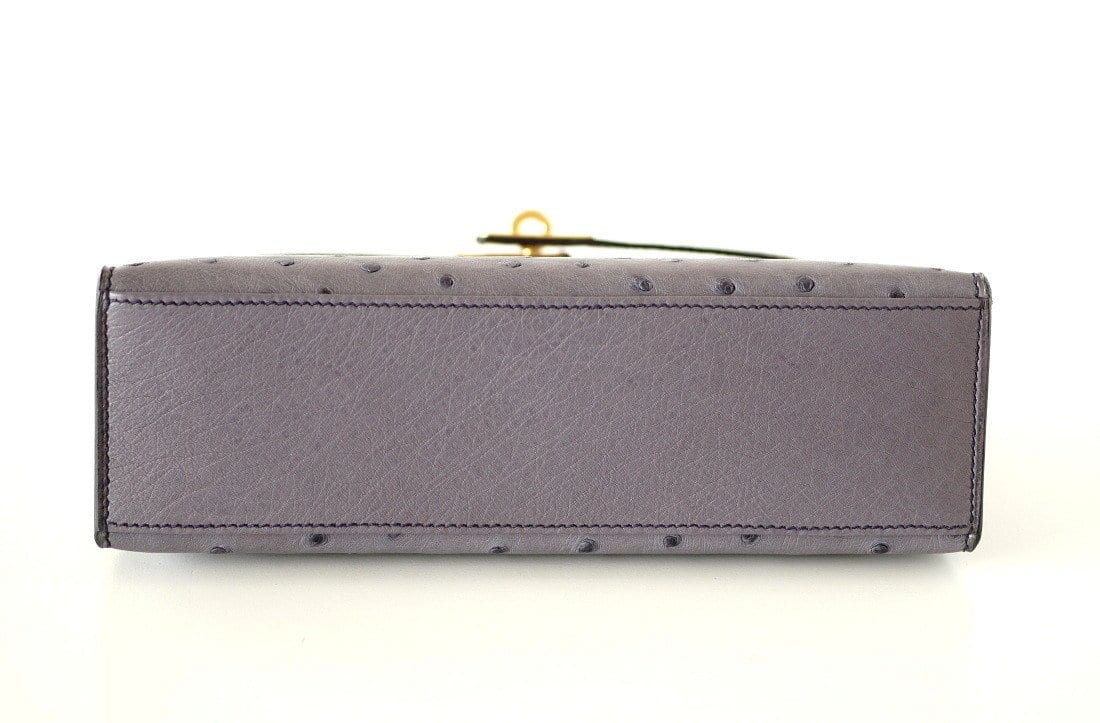 👜Kelly Pochette Clutch Bag Ostrich Gris Agate Gold Hardware