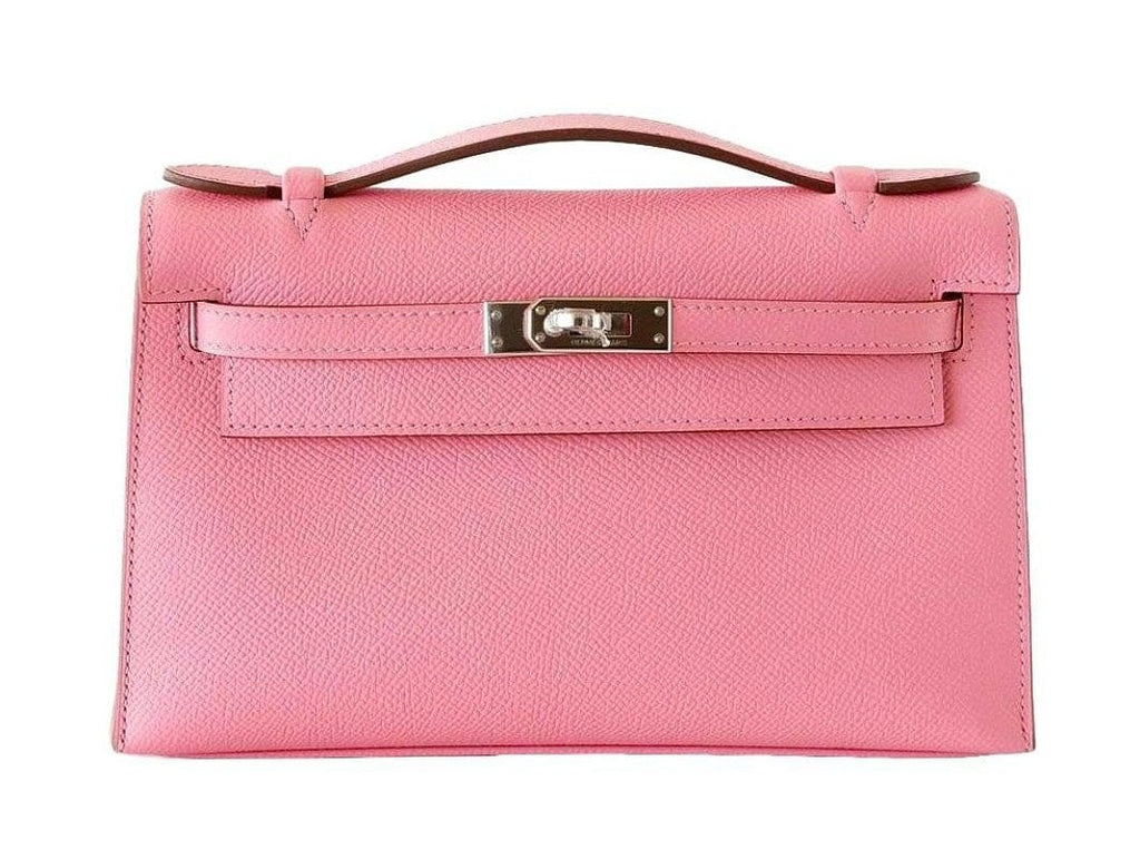 👜Kelly Pochette Clutch Bag Rose Confetti Pink Epsom Palladium