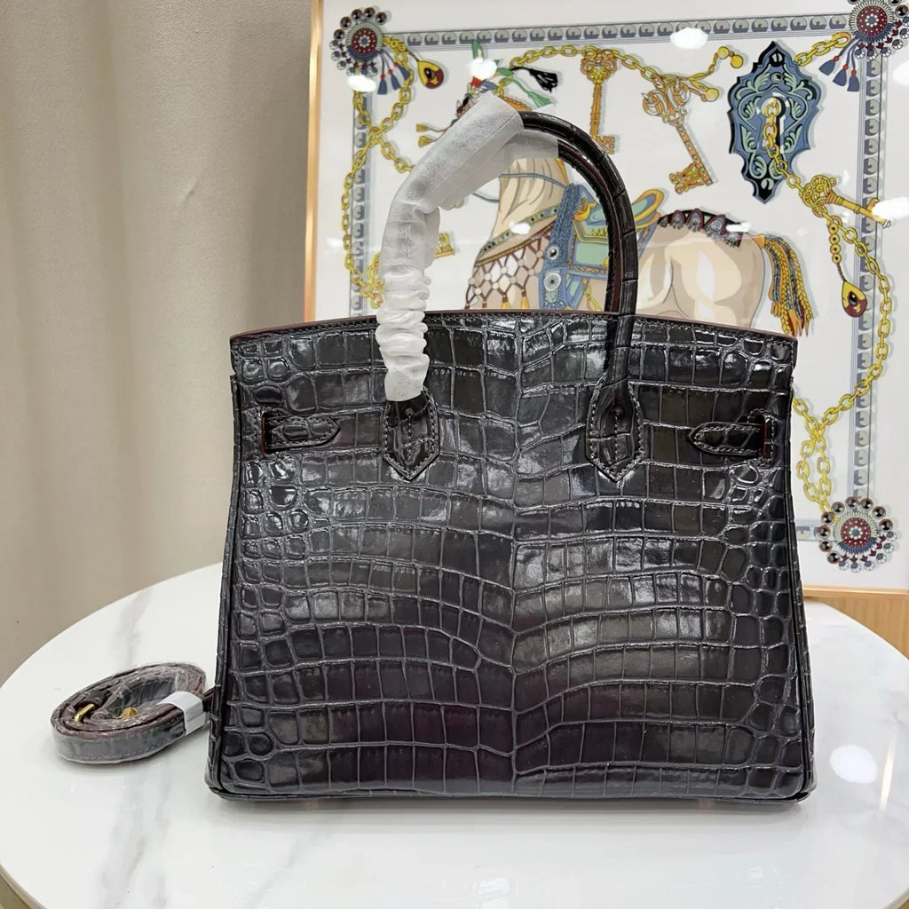 👜Birkin Black Matte Niloticus Crocodile Gold Hardware