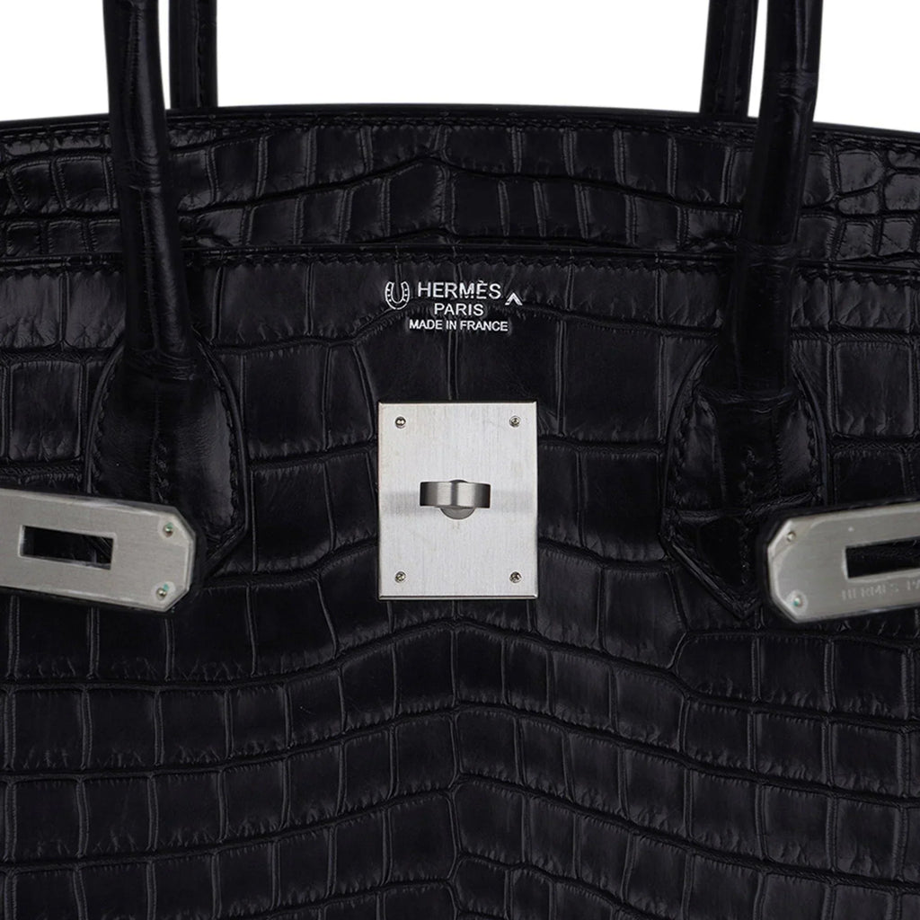 👜Birkin HSS 30 Matte Porosus Crocodile Black / Rose Pourpre Bag