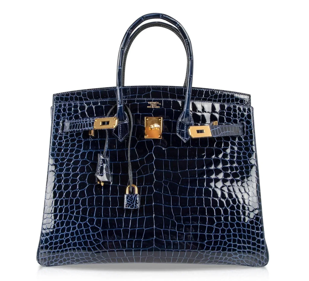👜Birkin 35 Bag Blue Sapphire Porosus Crocodile Gold Hardware New