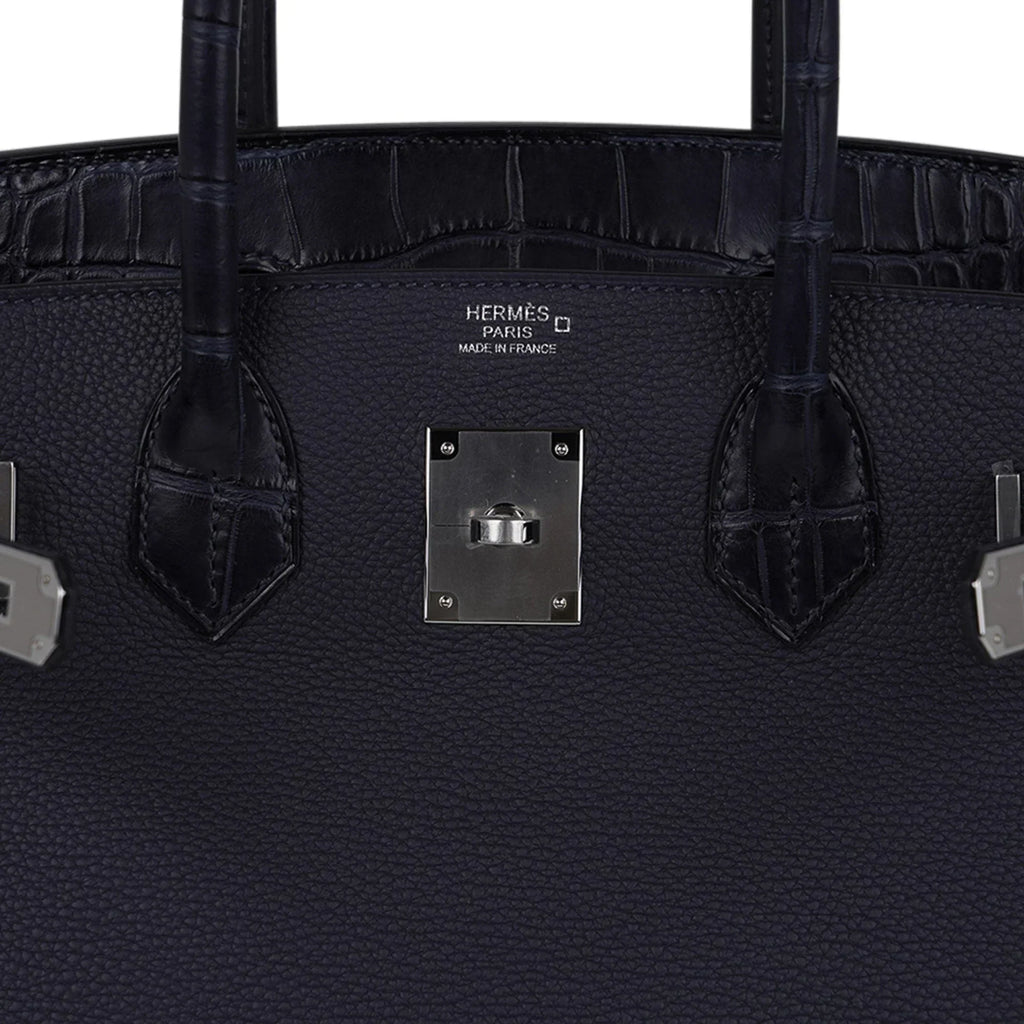 👜Birkin 30 Touch Blue Indigo Matte Alligator Bag Palladium Hardware