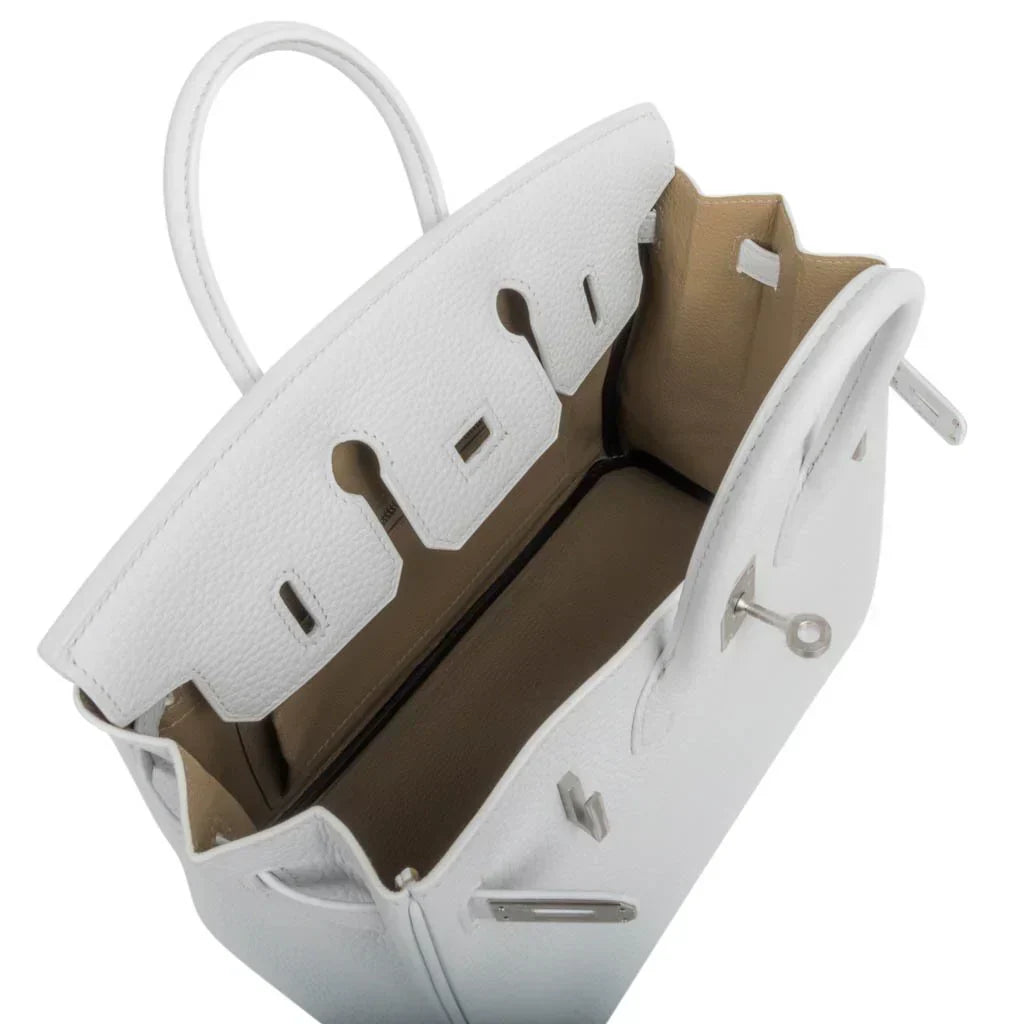 👜Birkin 25 Bag HSS White Clemence Trench Interior Brushed Palladium Hardware