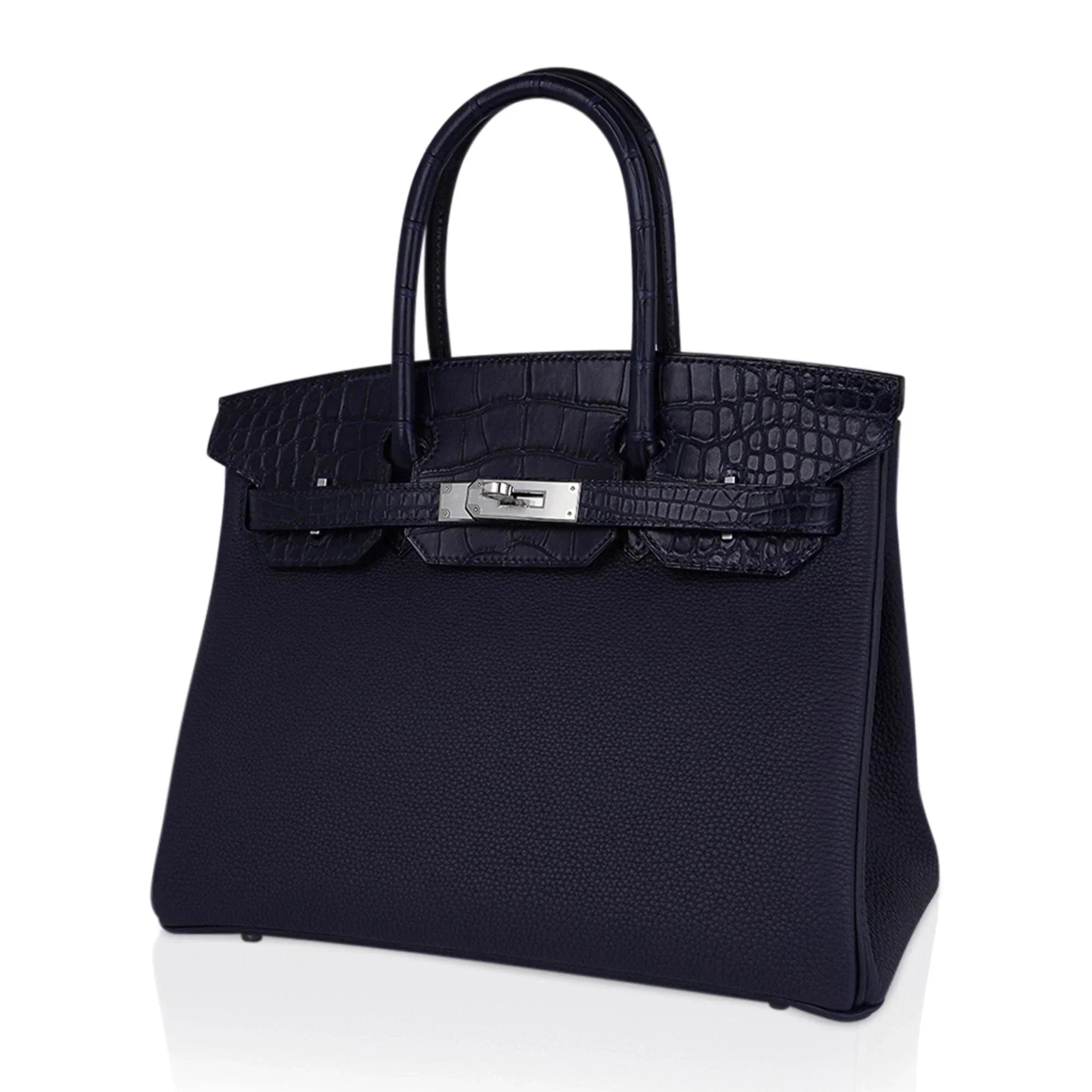 👜Birkin 30 Touch Blue Indigo Matte Alligator Bag Palladium Hardware