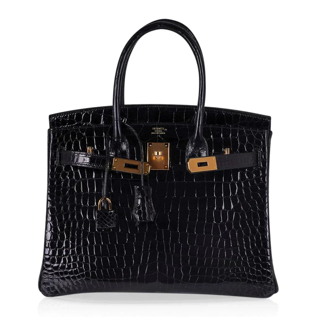 👜Birkin 30 Bag Black Porosus Crocodile with Gold Hardware