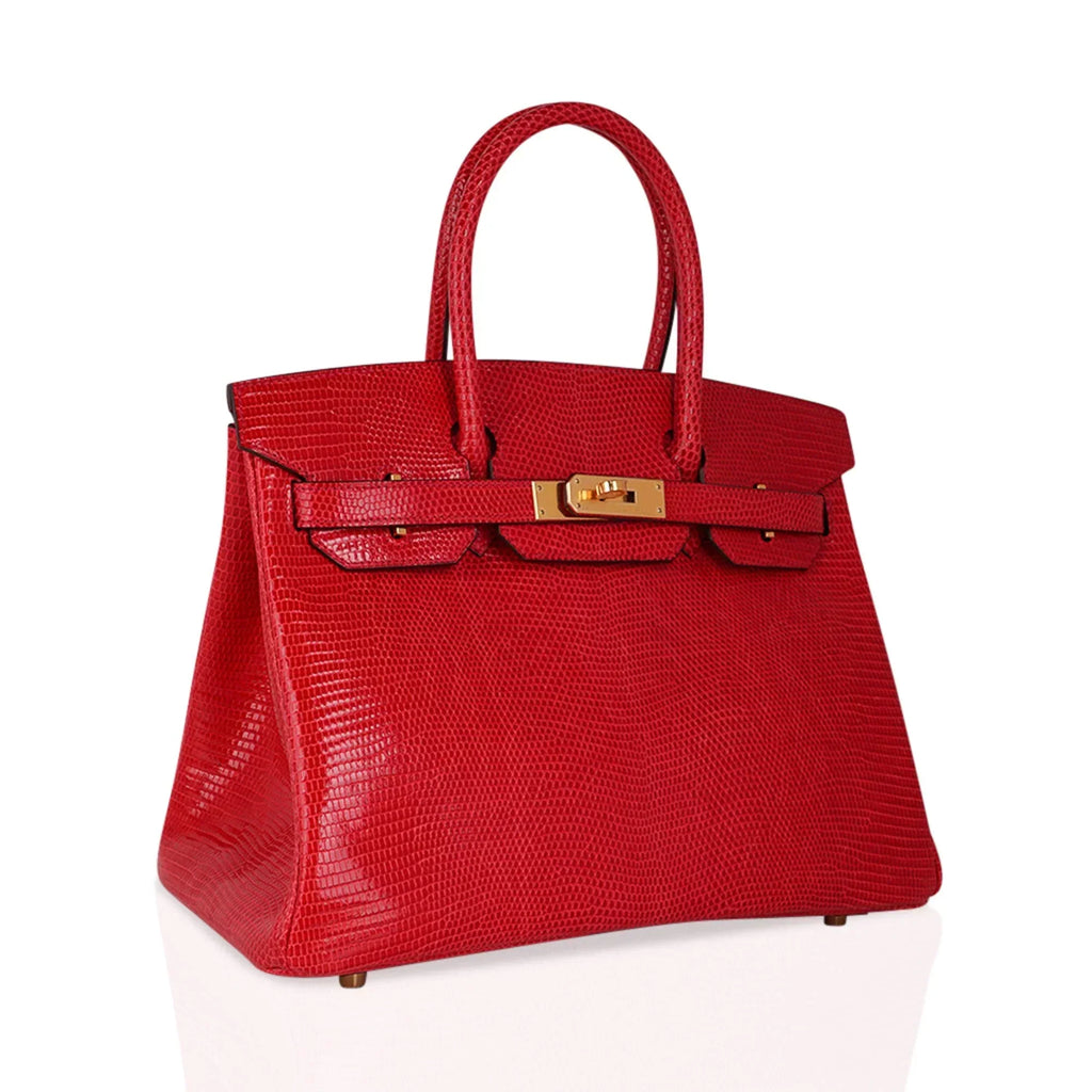 👜Birkin 30 Bag Rouge Exotique Lizard Limited Edition Gold Hardware Rare