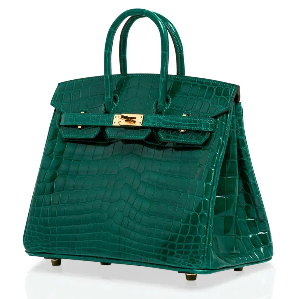 👜Birkin 25 Bag Emerald Crocodile Gold Hardware