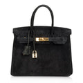 👜Birkin 30 Bag Doblis (Suede) Black Gold Hardware