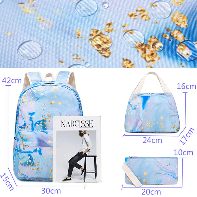 3-Piece Blue Backpack Set for Girls (Includes Backpack, Lunch Bag, and Pencil Case)