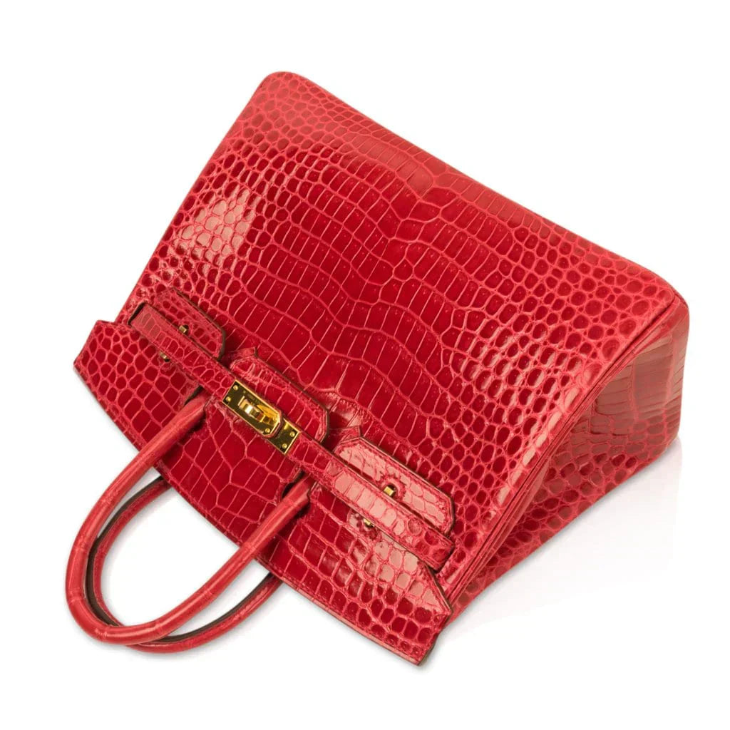 👜Birkin 25 Bag Red Braise Porosus Crocodile Gold Hardware Lipstick Red