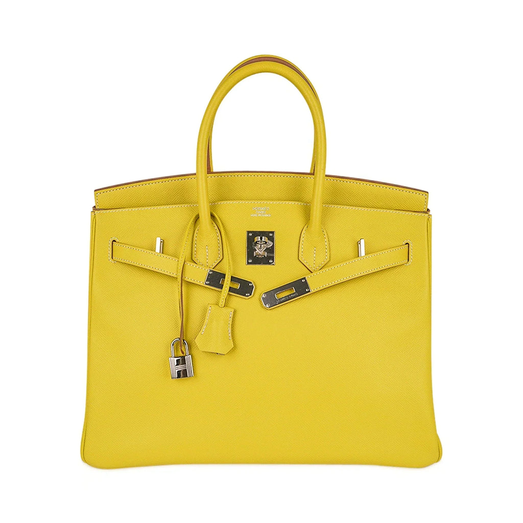 👜Birkin 35 Lime Candy Limited Edition Bag Epsom Palladium