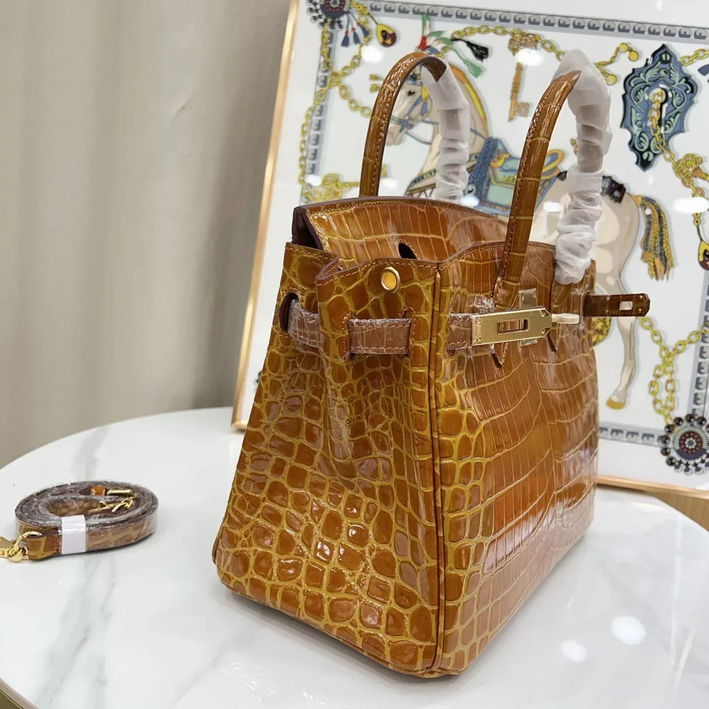 👜Birkin Shiny Niloticus Crocodile Cowhide Leather Gold Hardware
