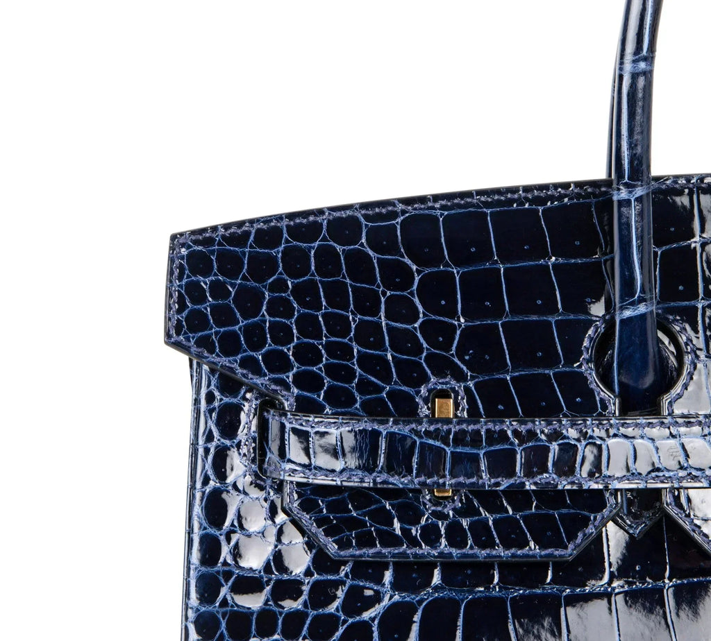 👜Birkin 35 Bag Blue Sapphire Porosus Crocodile Gold Hardware New