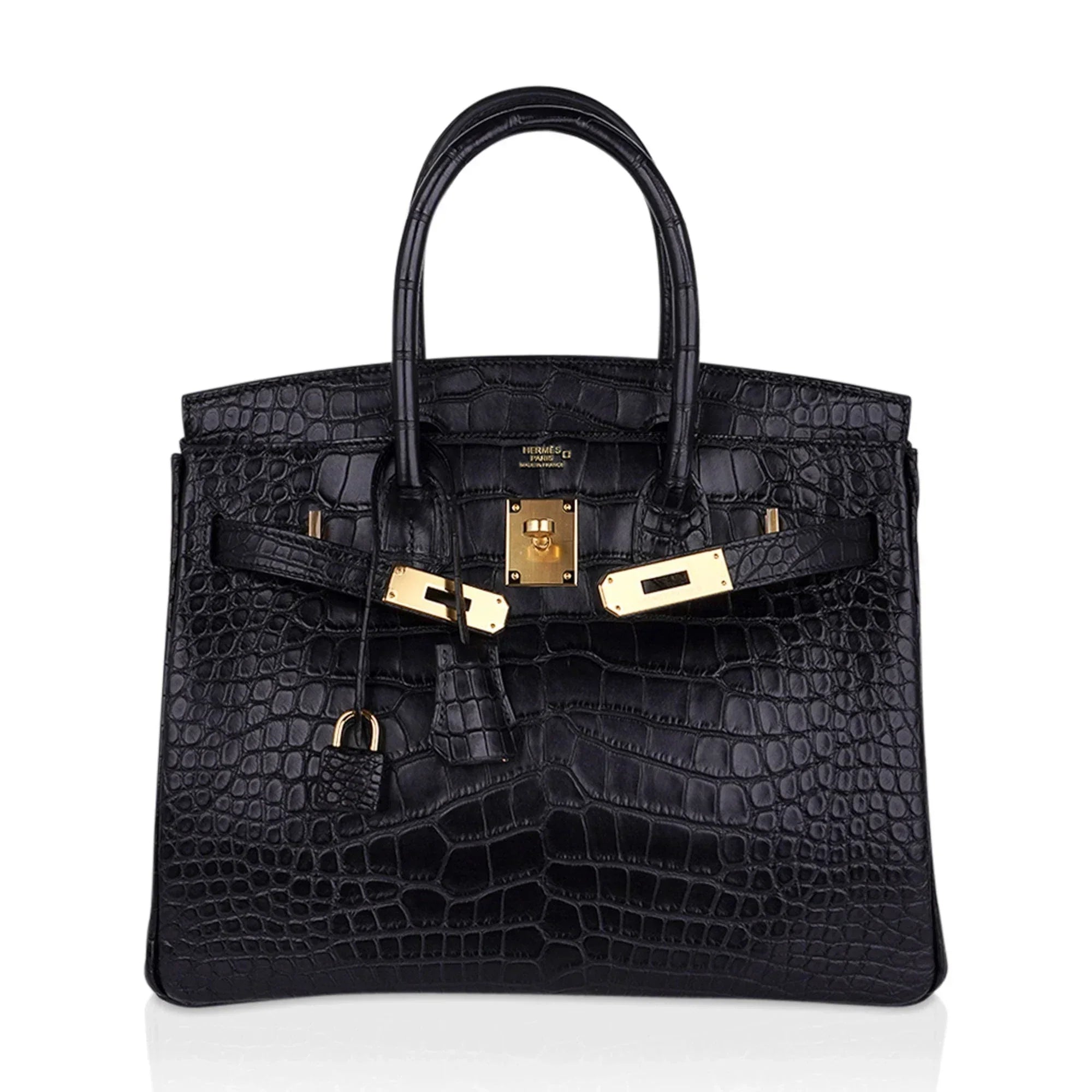 👜Birkin 30 Matte Alligator Black Bag Gold Hardware