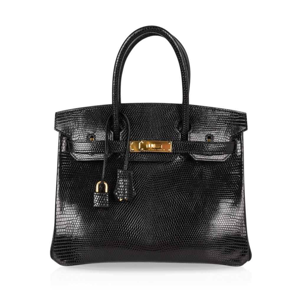 👜Birkin 30 Bag Jet Black Lizard Gold Hardware