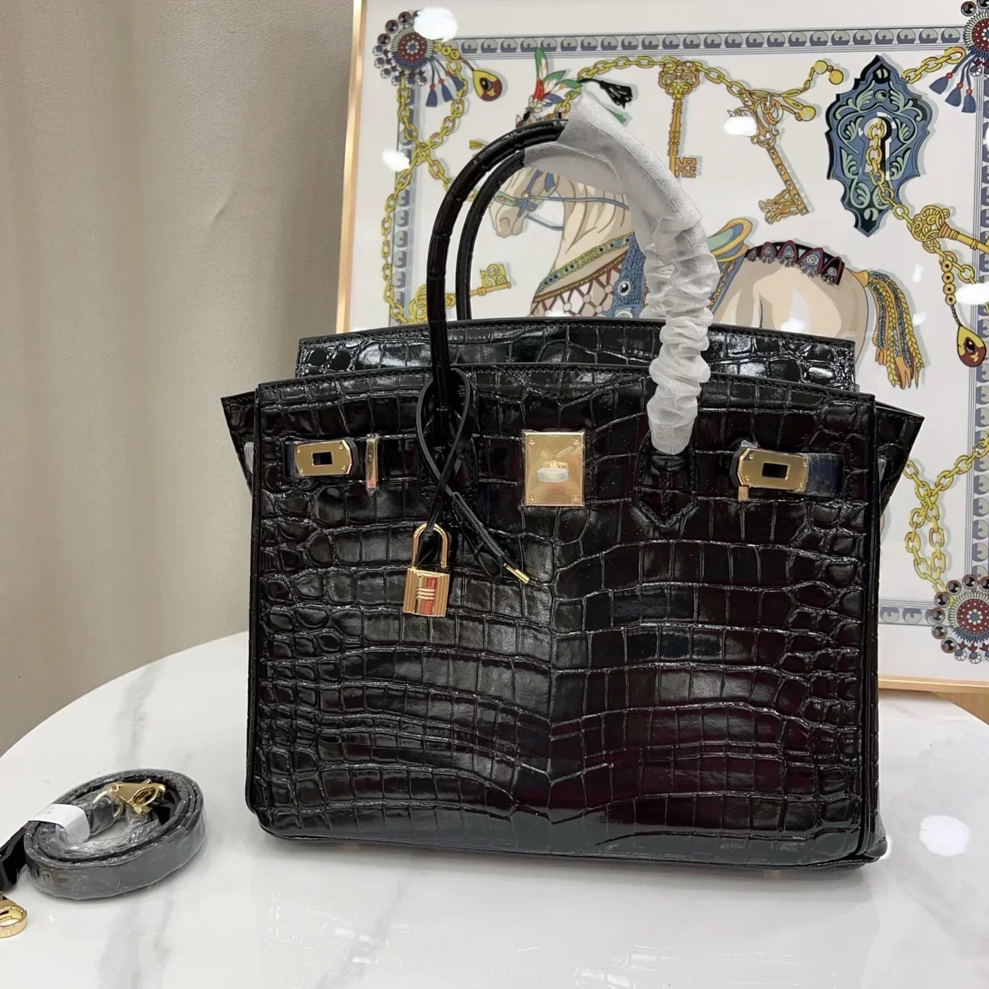 👜Birkin Bag, Crocodile-Grain Top-Grain Cowhide Leather, In-Seam Gold Hardware
