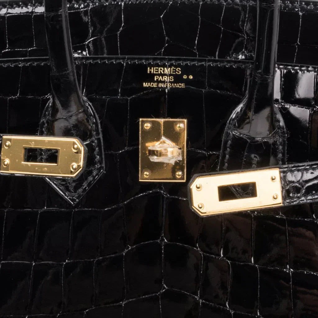 👜Birkin 25 Bag Black Crocodile Lisse Gold Hardware