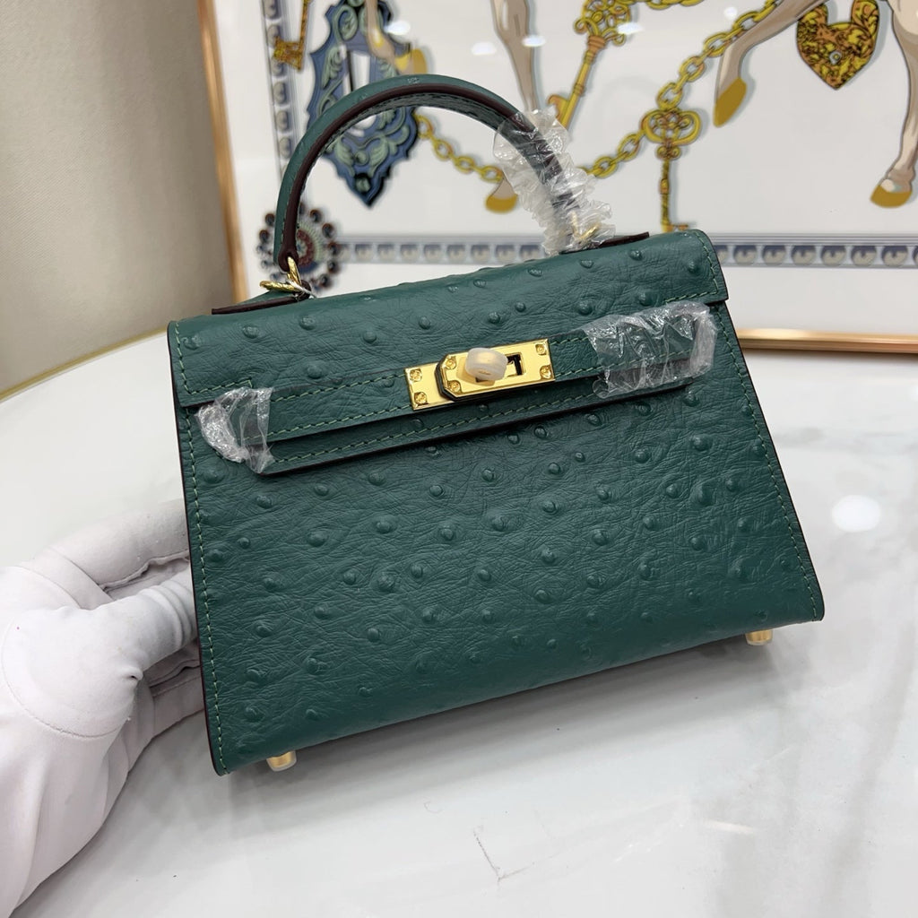 Mini Kelly II Sellier 19cm Vert Cypress Epsom Leather Gold Hardware Mini Women Handbag