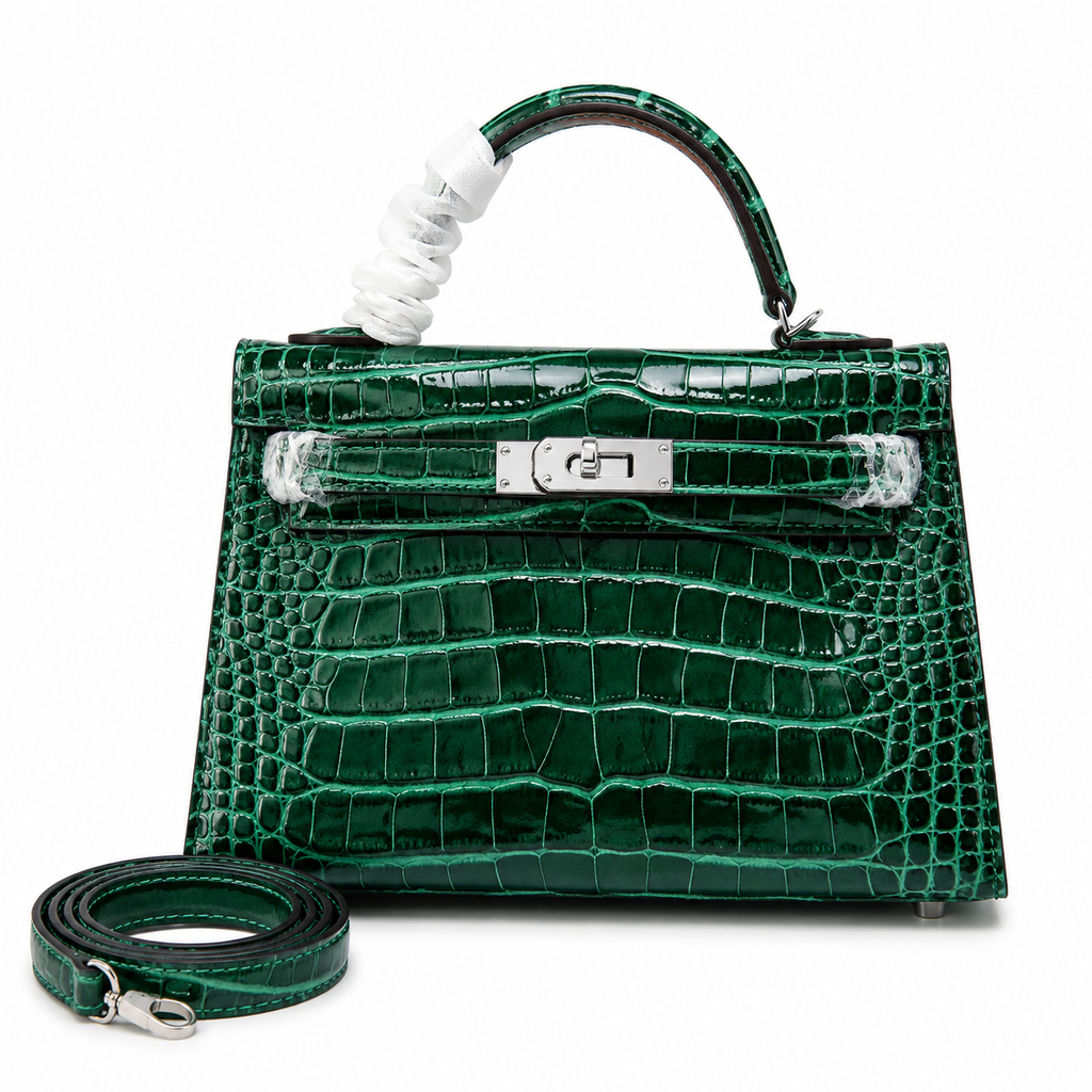 Kelly Sellier 19cm Vert Emeraude Shiny Crocodile Leather Gold Hardware & Palladium Hardware Women Handbag