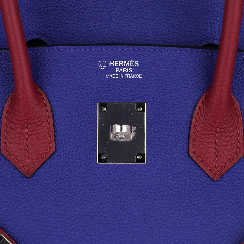 👜Special Order HSS Birkin 35 Bag Blue Electric & Rouge Granat Togo Leather with Palladium Hardware