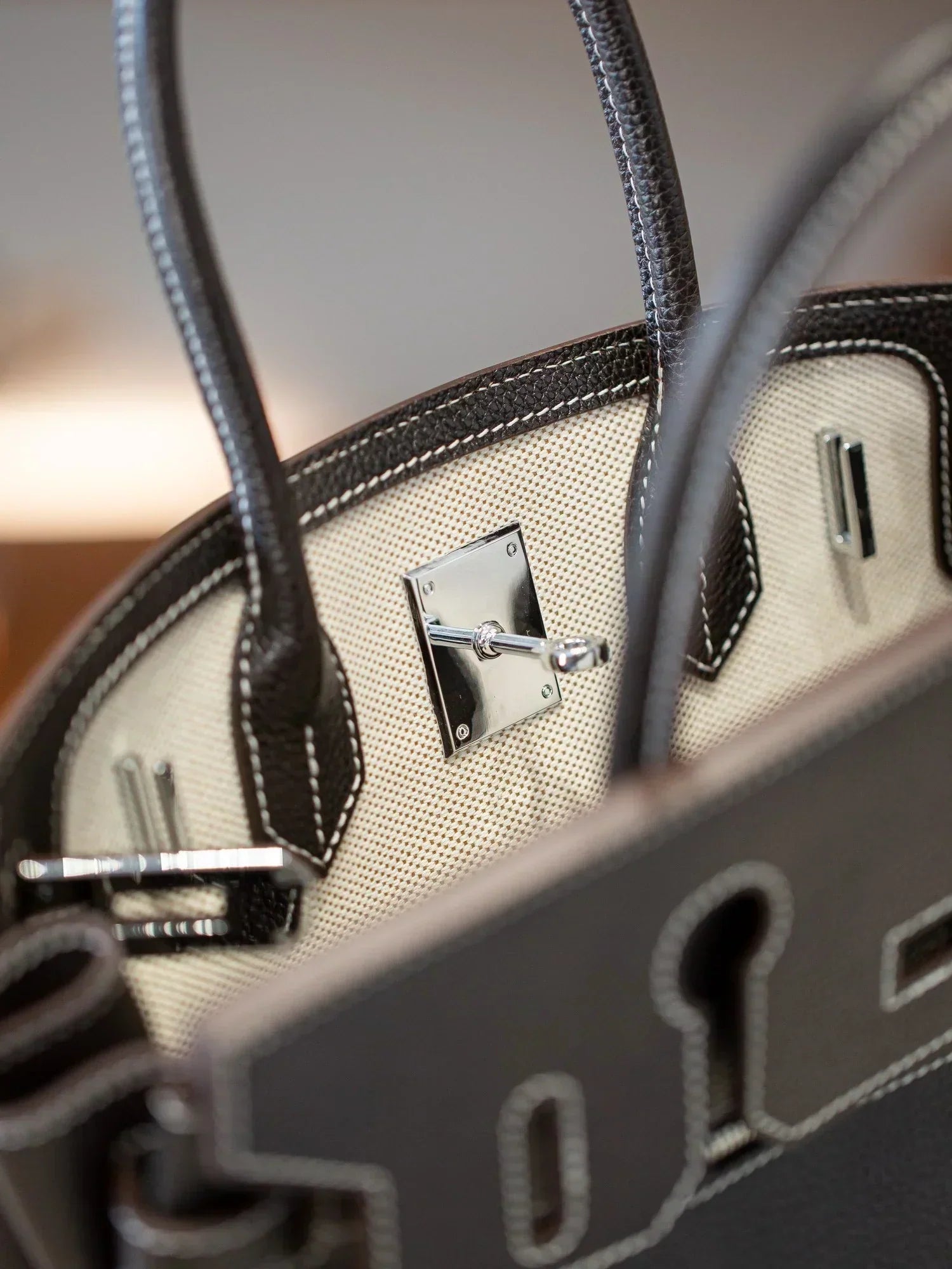👜Birkin 35 A L'Envers Black-Ecru Toile H Canvas and Black Volupto Palladium Hardware