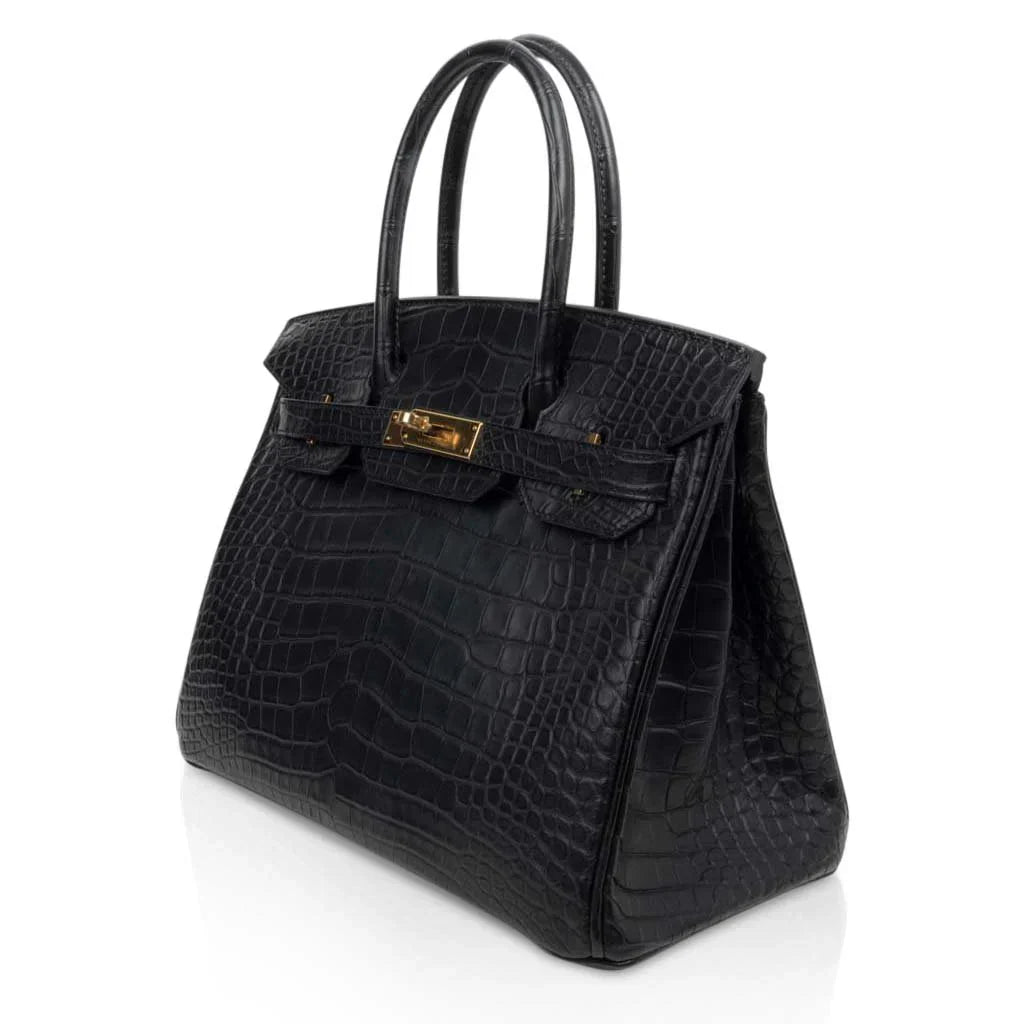 👜Birkin 30 Bag Black Matte Alligator Gold Hardware