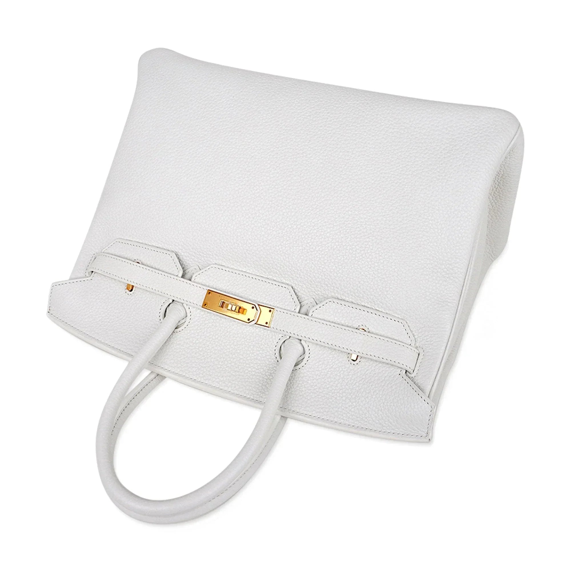 👜Birkin 35 Bag White Gold Hardware Clemence Leather New
