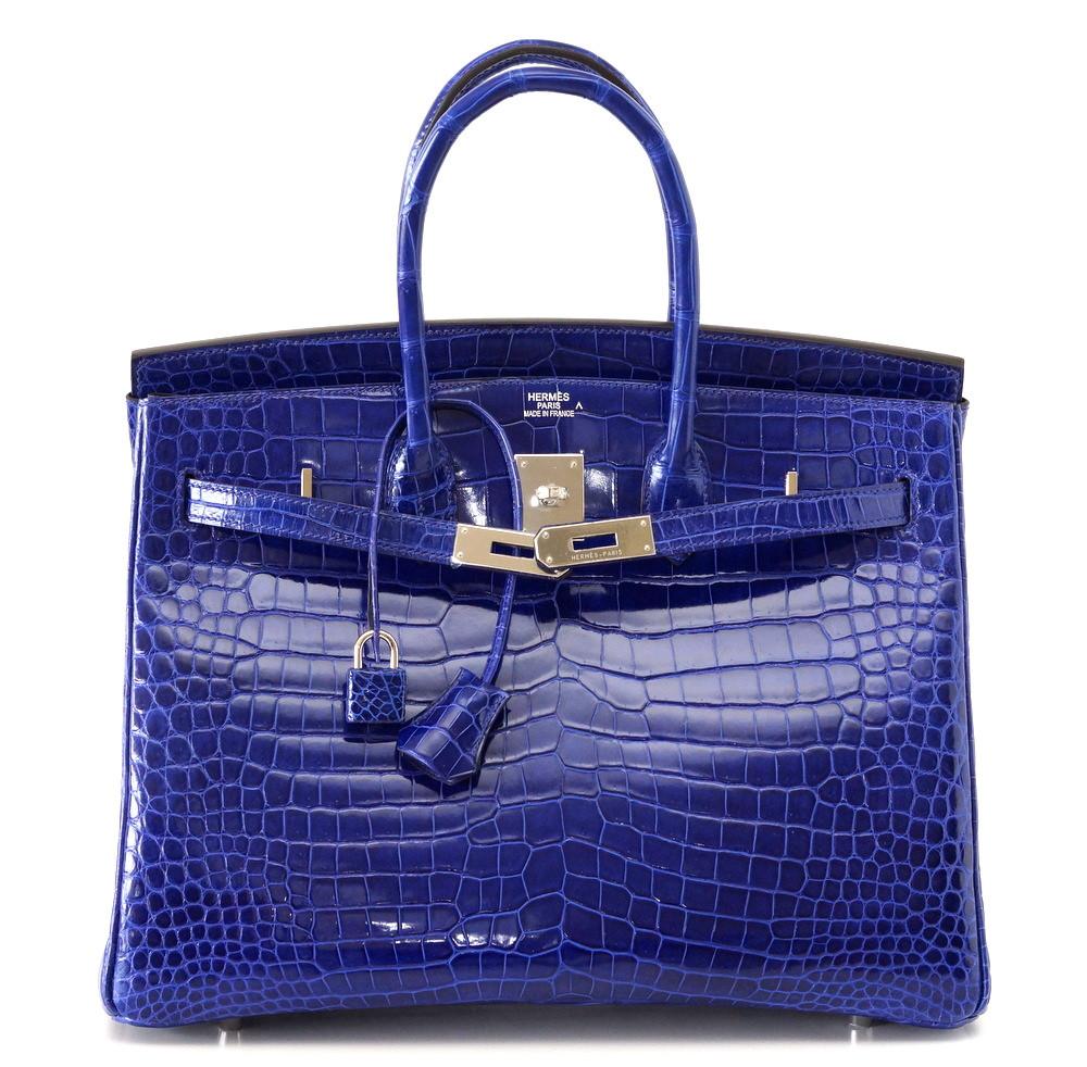 👜Birkin 35 Bag Vivid Electric Blue Porosus Crocodile Palladium