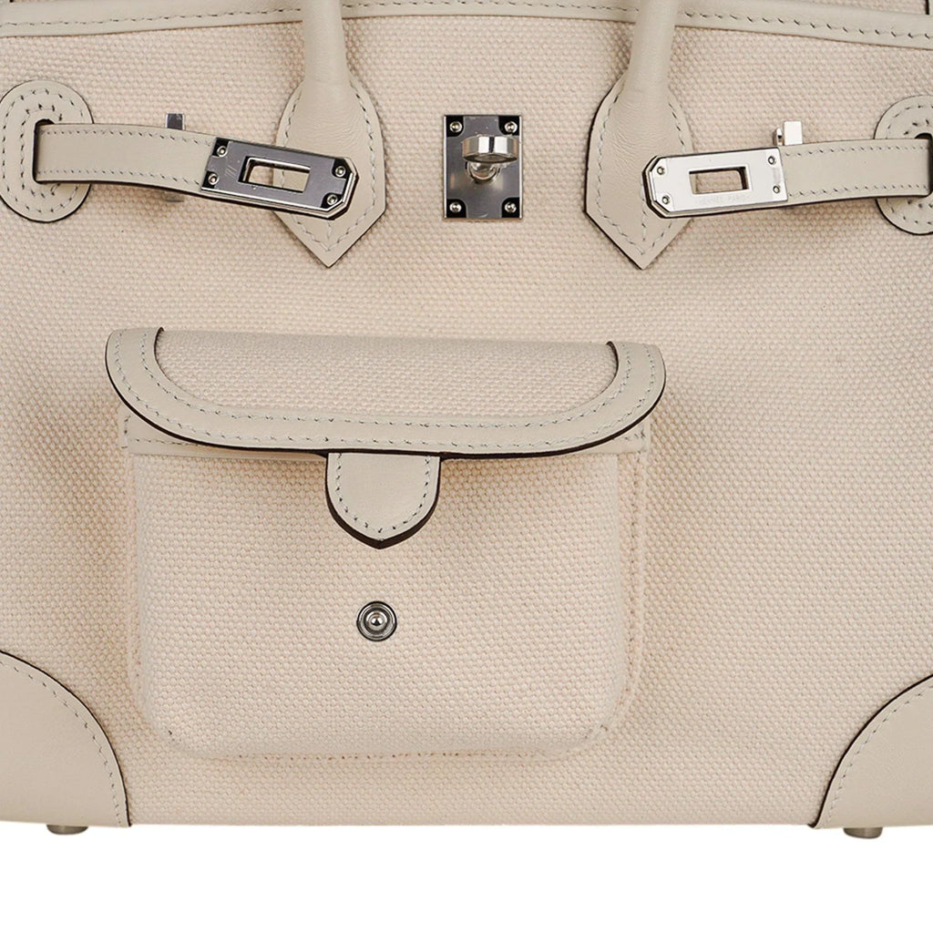 👜Birkin 25 Cargo Nata Toile Goeland Bag Swift Leather Trim Limited Edition