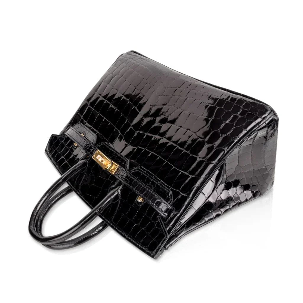 👜Birkin 25 Bag Black Crocodile Lisse Gold Hardware