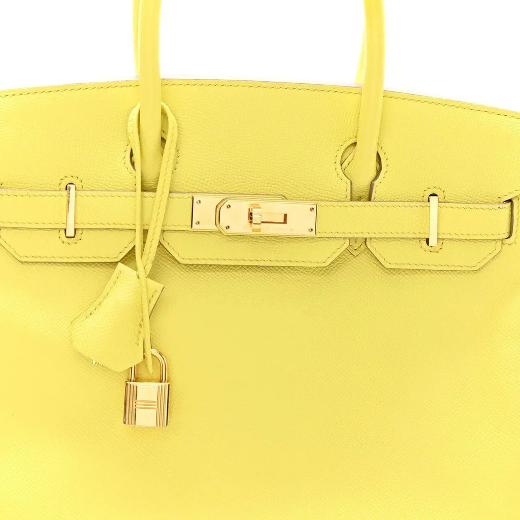 👜Birkin25 Sellier Jaune Milton Veau Epsom Silver Handbag