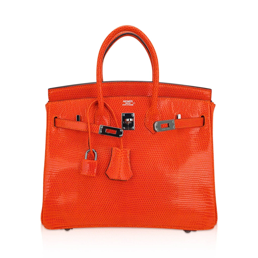 👜Birkin 25 Bag Orange Tangerine Lizard with Ruthenium Hardware