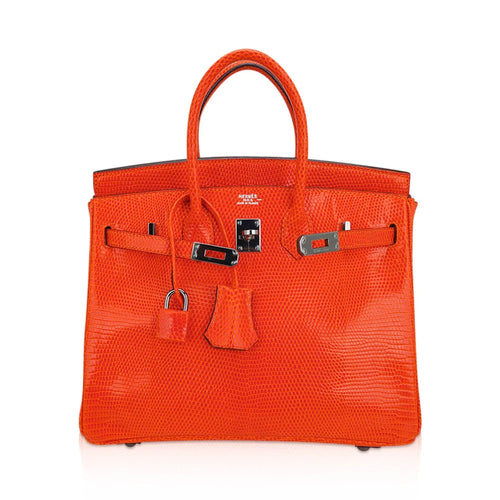 👜Birkin 25 Bag Orange Tangerine Lizard with Ruthenium Hardware
