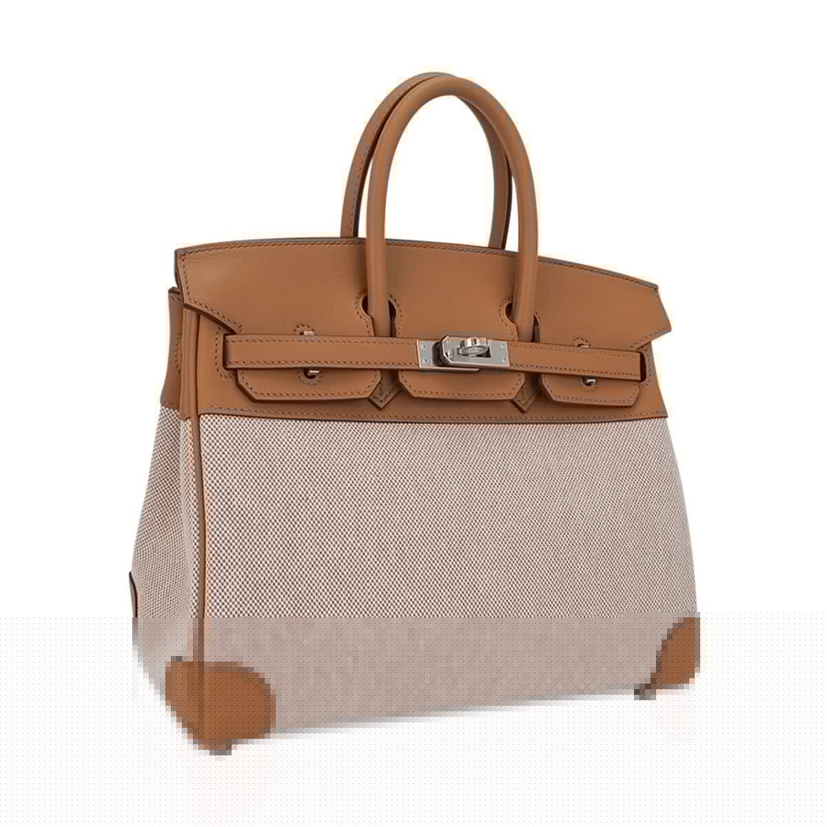 👜Limited Edition Birkin 25 Bag in Biscuit Swift Leather & Ecru Toile H with Palladium Hardware