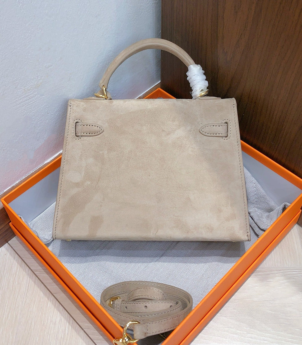 Mini Kelly Sellier 22cm Trench Suede Leather Gold Hardware Women Mini Handbag