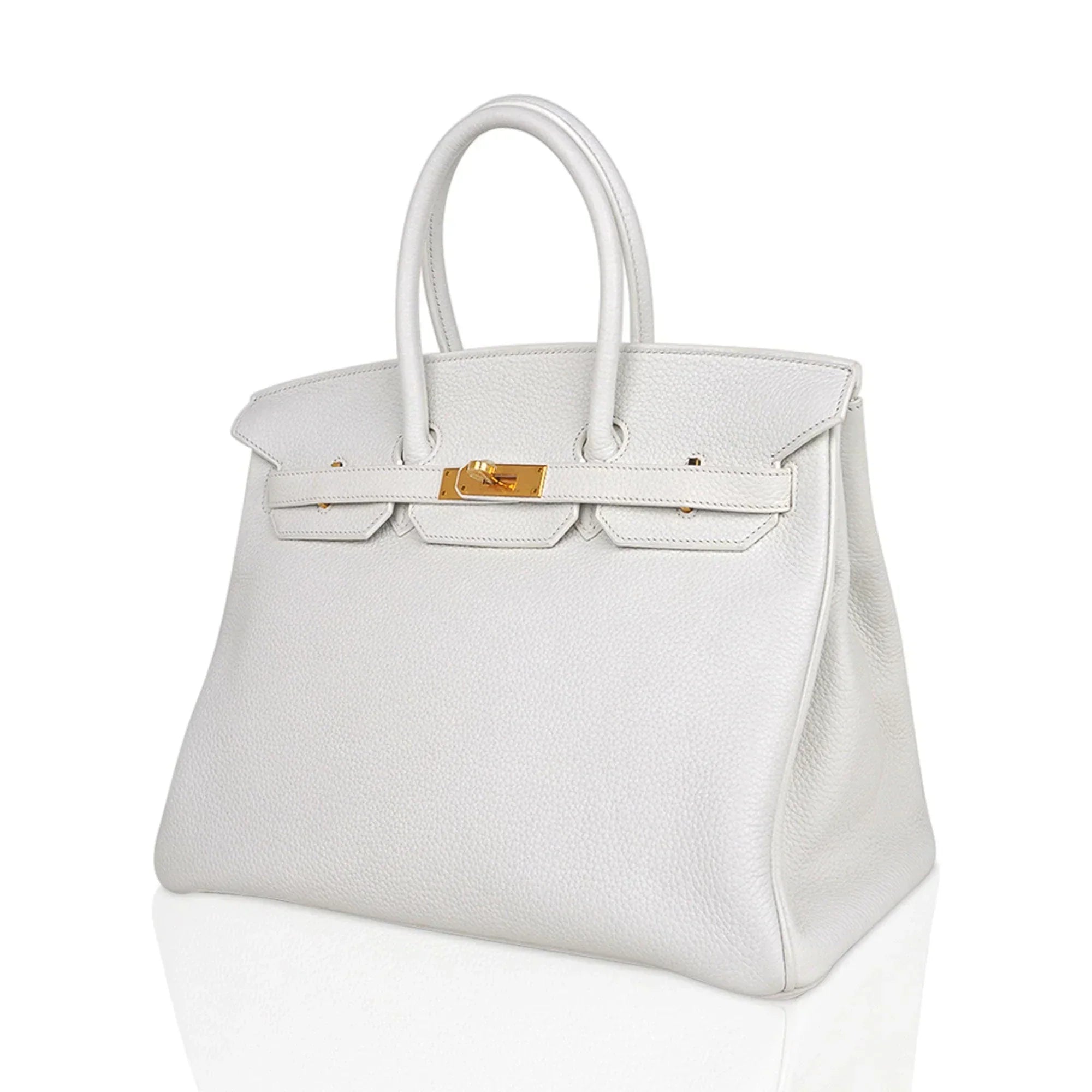 👜Birkin 35 Bag White Gold Hardware Clemence Leather New