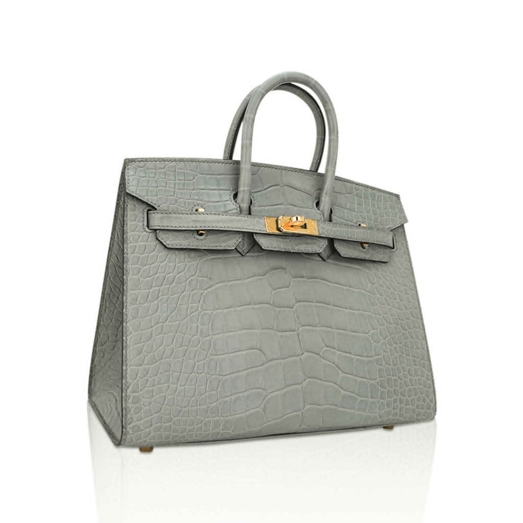 👜Birkin 25 Bag Gris Ciment Matte Alligator with Gold Hardware