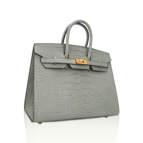 👜Birkin 25 Bag Gris Ciment Matte Alligator with Gold Hardware
