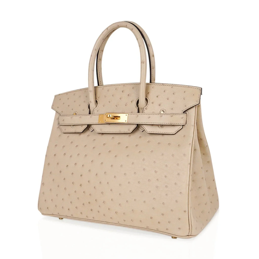 👜Birkin 30 Bag Ostrich Parchemin Gold Hardware New w/Box