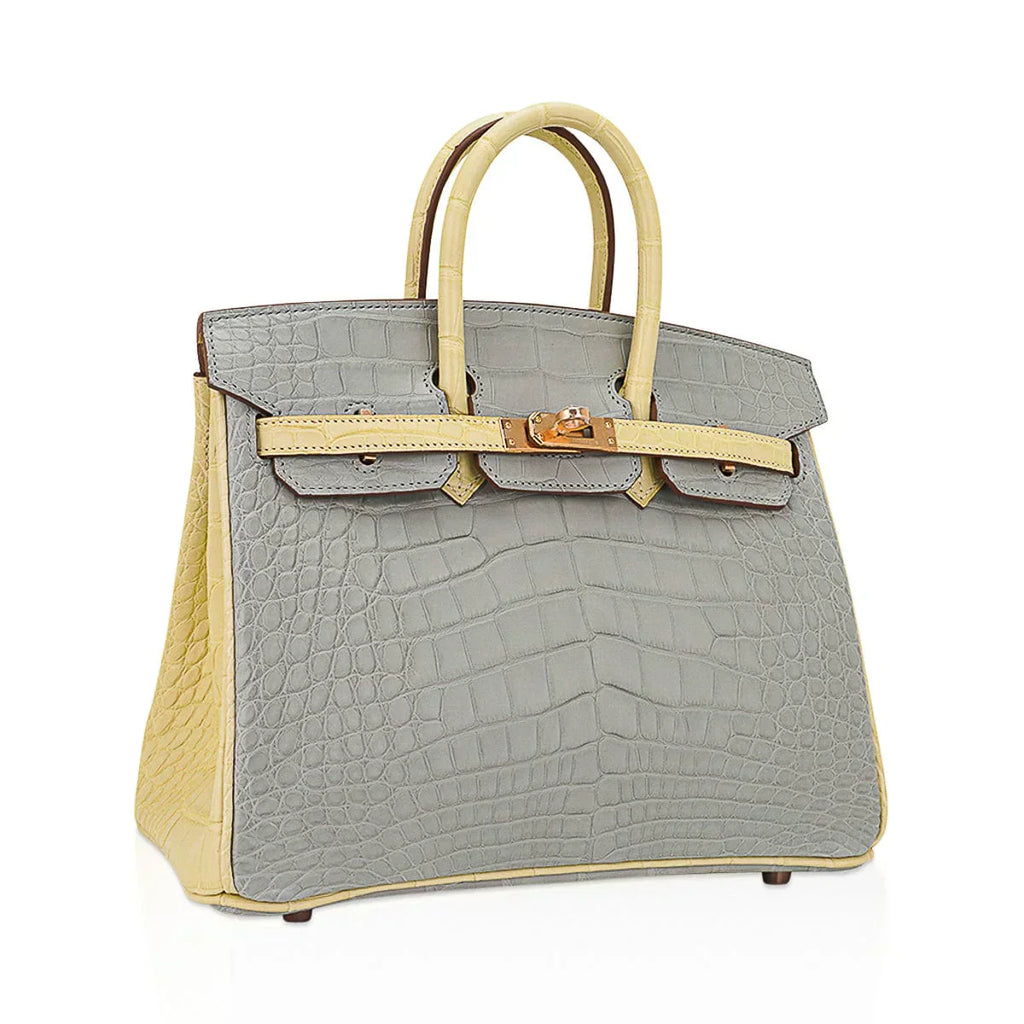 👜Special Order HSS Birkin 25 Bag Gris Perle & Vanille Matte Alligator with Rose Gold Hardware