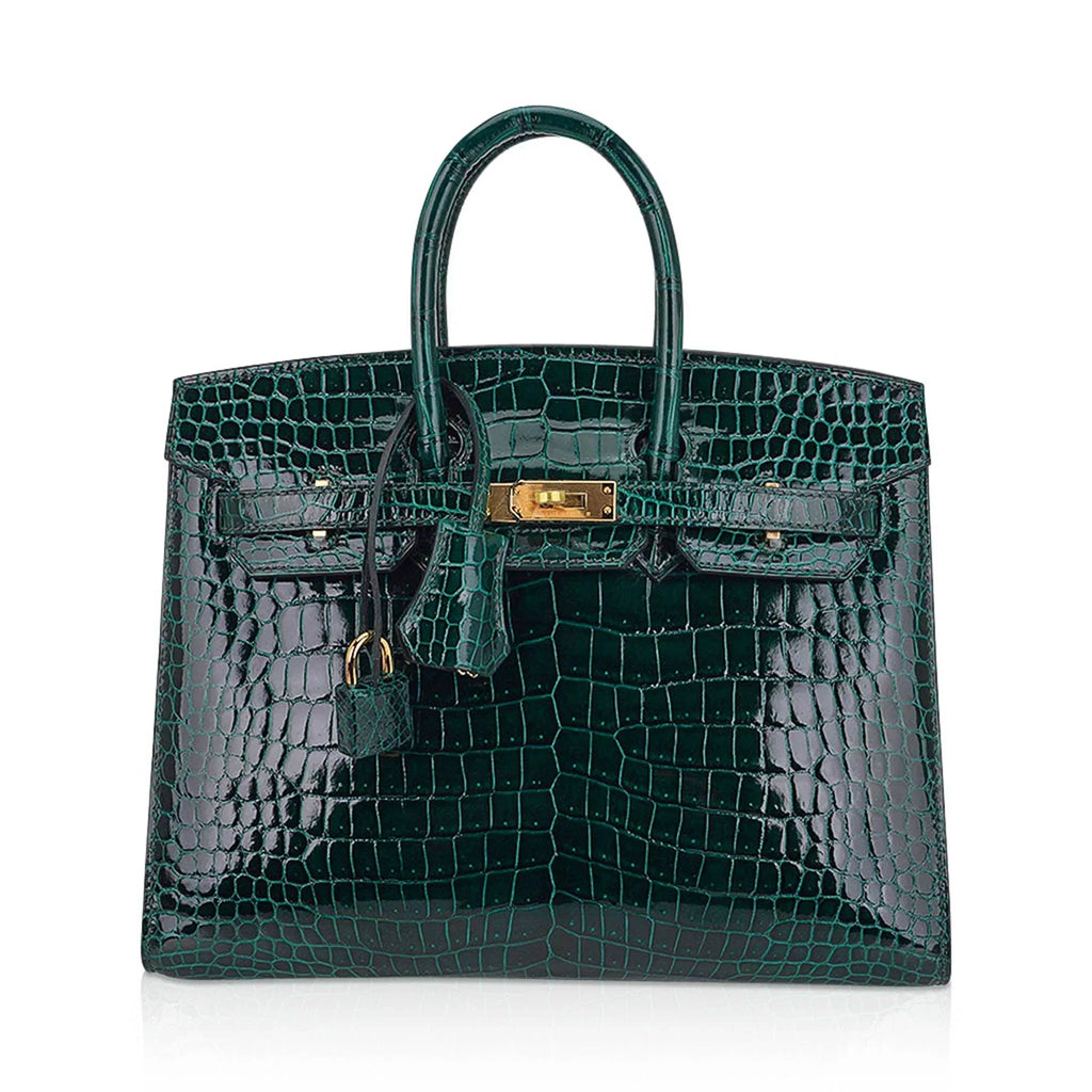 👜Birkin 25 Bag Sellier Vert Fonce Porosus Crocodile Bag with Gold Hardware