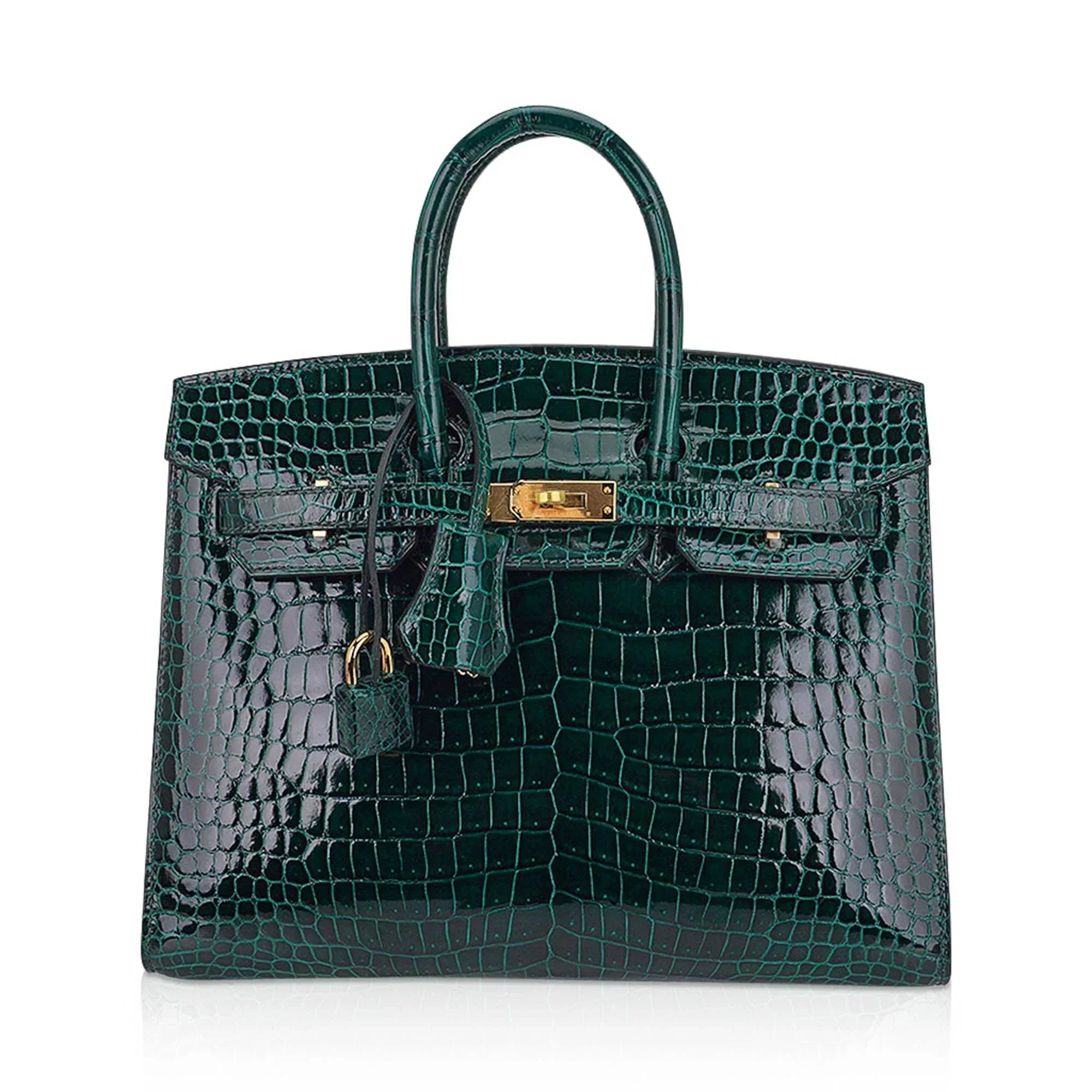 👜Birkin 25 Bag Sellier Vert Fonce Porosus Crocodile Bag with Gold Hardware